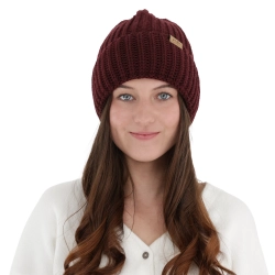 Czapka zimowa damska, burgundowa, 100% wełniana merino Lano-1