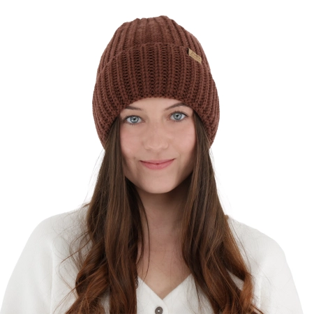 Czapka zimowa damska, brązowa, 100% wełniana merino Lano-1
