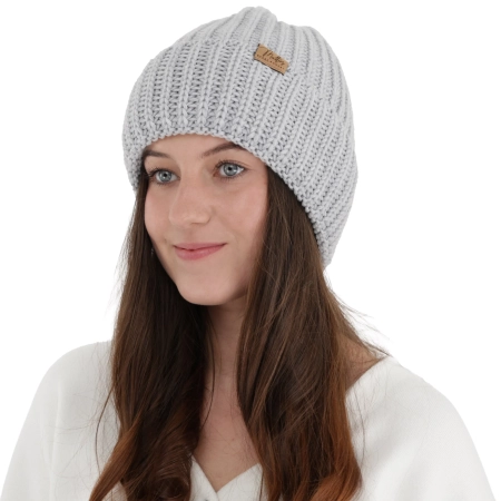 Czapka zimowa damska, szara, 100% wełniana merino Lano-2