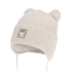 Czapka zimowa dla chłopca, z wełną merino, beżowa, Velaro-1