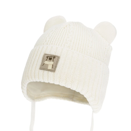 Czapka zimowa dla chłopca, z wełną merino, kremowa, Velaro-2