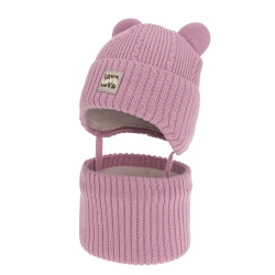 Czapka i komin dla dziewczynki, zimowy komplet, fioletowy, z wełną merino, wiązany Vasira-1