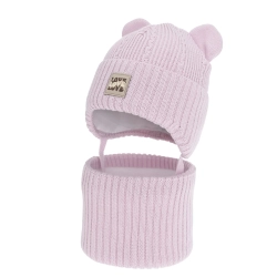Czapka i komin dla dziewczynki, zimowy komplet, liliowy, z wełną merino, wiązany Vasira-1
