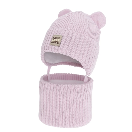Czapka i komin dla dziewczynki, zimowy komplet, liliowy, z wełną merino, wiązany Vasira-1
