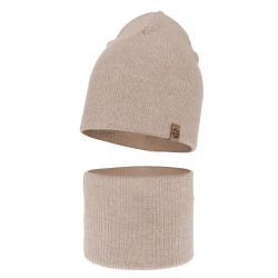 Czapka i komin dla chłopca jesienny, wiosenny komplet, beżowy, 100% wełniany merino Richi-1