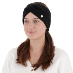 Opaska zimowa damska, dwuwarstwowa, czarna, 100% wełniana merino, Melora-1