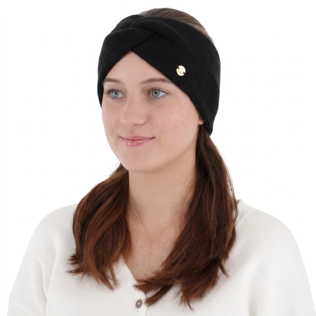 Opaska zimowa damska, dwuwarstwowa, czarna, 100% wełniana merino, Melora-1