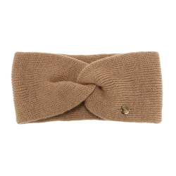 Opaska zimowa damska, dwuwarstwowa, camel, 100% wełniana merino, Melora-1