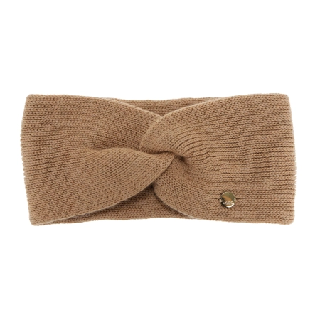 Opaska zimowa damska, dwuwarstwowa, camel, 100% wełniana merino, Melora-1