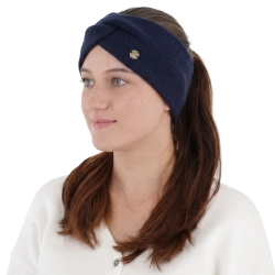 Opaska zimowa damska, dwuwarstwowa, granatowa, 100% wełniana merino, Melora-1