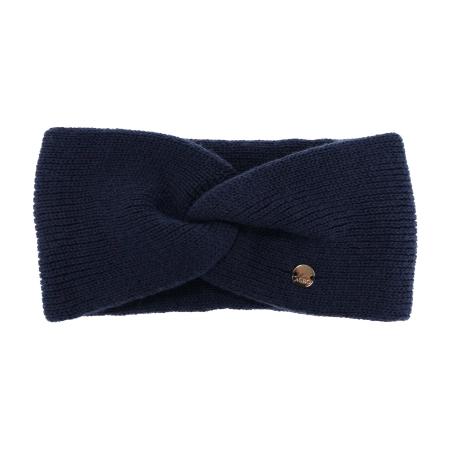 Opaska zimowa damska, dwuwarstwowa, granatowa, 100% wełniana merino, Melora-2