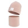 Czapka i komin dla dziewczynki zimowy komplet, dwuwarstwowy, różowy, 100% wełniany merino, Lurina-1
