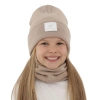 Czapka i komin dla dziewczynki zimowy komplet, dwuwarstwowy, beżowy, 100% wełniany merino, Lurina-1
