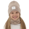 Czapka i komin dla dziewczynki zimowy komplet, dwuwarstwowy, beżowy, 100% wełniany merino, Lurina-2