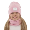 Czapka i komin dla dziewczynki zimowy komplet, dwuwarstwowy, różowy, 100% wełniany merino, Lurina-2
