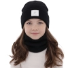 Czapka i komin dla dziewczynki zimowy komplet, dwuwarstwowy, czarny, 100% wełniany merino, Lurina-1