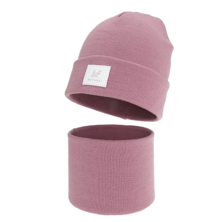 Czapka i komin dla dziewczynki zimowy komplet, dwuwarstwowy, fioletowy, 100% wełniany merino, Lurina-2