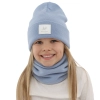 Czapka i komin dla dziewczynki zimowy komplet, dwuwarstwowy, błękitny, 100% wełniany merino, Lurina-1