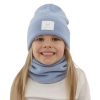 Czapka i komin dla dziewczynki zimowy komplet, dwuwarstwowy, błękitny, 100% wełniany merino, Lurina-2