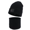 Czapka i komin dla chłopca, zimowy komplet, dwuwarstwowy, 100% wełniany merino, czarny Lurimo-2