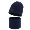 Czapka i komin dla chłopca, zimowy komplet, dwuwarstwowy, 100% wełniany merino, granatowy Lurimo-1