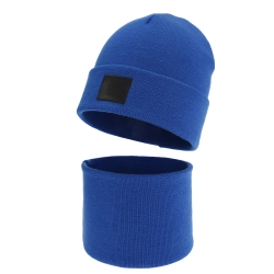 Czapka i komin dla chłopca, zimowy komplet, dwuwarstwowy, 100% wełniany merino, niebieski Lurimo-1