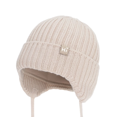 Czapka zimowa dla dziewczynki, beżowa, 100% wełniana merino, podszyta bawełną Geilo-1