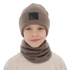 Czapka i komin dla chłopca, zimowy komplet, dwuwarstwowy, 100% wełniany merino, ciemnobeżowy Lurimo-2