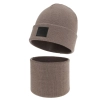 Czapka i komin dla chłopca, zimowy komplet, dwuwarstwowy, 100% wełniany merino, ciemnobeżowy Lurimo-3