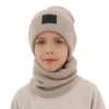 Czapka i komin dla chłopca, zimowy komplet, dwuwarstwowy, 100% wełniany merino, beżowy Lurimo-1