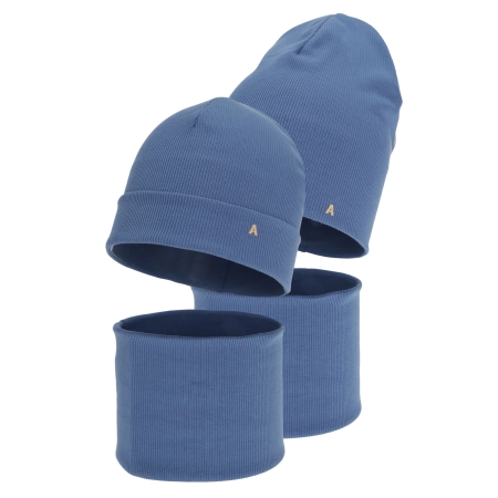 Czapka i komin dla chłopca, jesienny, wiosenny komplet, bawełniany, niebieski Lumosz-1