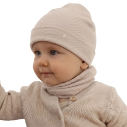 Czapka i komin dla chłopca, jesienny, wiosenny komplet, bawełniany, beżowy Lumosz-1
