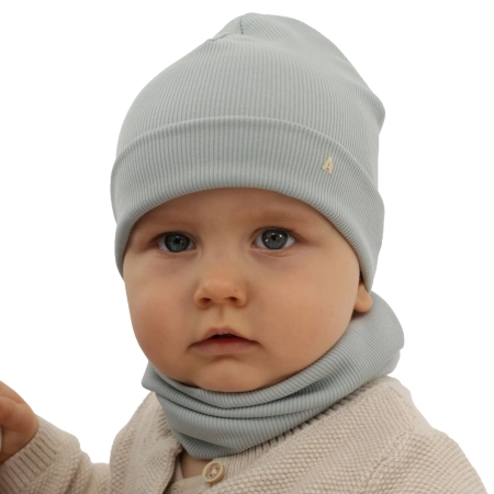 Czapka i komin dla chłopca, jesienny, wiosenny komplet, bawełniany, szary Lumosz-1