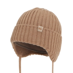 Czapka zimowa dla chłopca, camel, 100% wełniana merino, podszyta bawełną Garnet-1