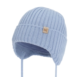 Czapka zimowa dla chłopca, niebieska, 100% wełniana merino, podszyta bawełną Garnet-1