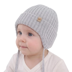 Czapka zimowa dla chłopca, szara, 100% wełniana merino, podszyta bawełną Garnet-1