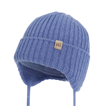 Czapka zimowa dla chłopca, niebieska, 100% wełniana merino, podszyta bawełną Garnet-1