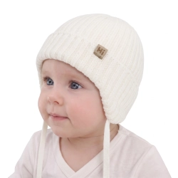 Czapka zimowa dla chłopca, kremowa, 100% wełniana merino, podszyta bawełną Garnet-1