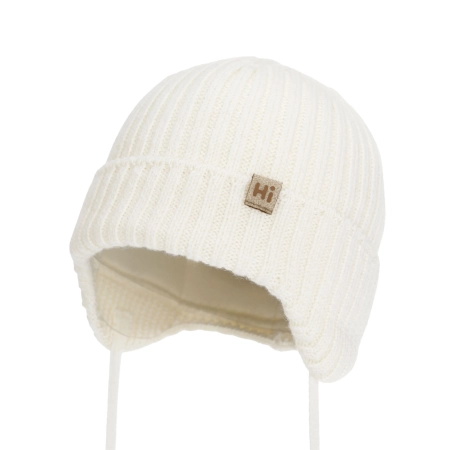 Czapka zimowa dla chłopca, kremowa, 100% wełniana merino, podszyta bawełną Garnet-2