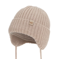 Czapka zimowa dla chłopca, beżowa, 100% wełniana merino, podszyta bawełną Garnet-1