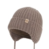 Czapka zimowa dla chłopca, ciemnobeżowa, 100% wełniana merino, podszyta bawełną Garnet-1