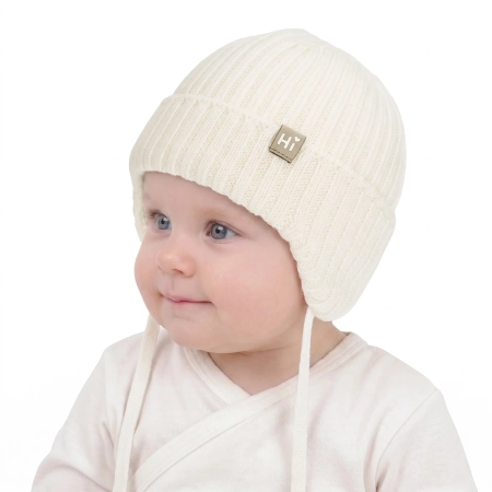 Czapka zimowa dla dziewczynki, kremowa, 100% wełniana merino, podszyta bawełną Geilo-2