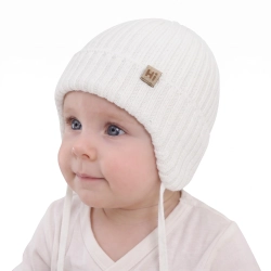 Czapka zimowa dla chłopca, biała, 100% wełniana merino, podszyta bawełną Garnet-1