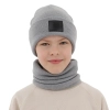 Czapka i komin dla chłopca, zimowy komplet, dwuwarstwowy, 100% wełniany merino, szary Lurimo-1