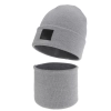 Czapka i komin dla chłopca, zimowy komplet, dwuwarstwowy, 100% wełniany merino, szary Lurimo-3