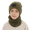 Czapka i komin dla chłopca, zimowy komplet, dwuwarstwowy, 100% wełniany merino, khaki Lurimo-2
