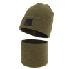 Czapka i komin dla chłopca, zimowy komplet, dwuwarstwowy, 100% wełniany merino, khaki Lurimo-3
