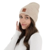 Czapka zimowa damska, dwuwarstwowa, beżowa, 100% wełniana merino Fenora-2