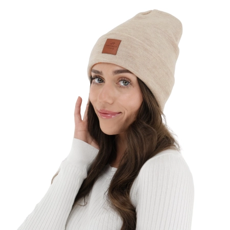 Czapka zimowa damska, dwuwarstwowa, beżowa, 100% wełniana merino Fenora-2