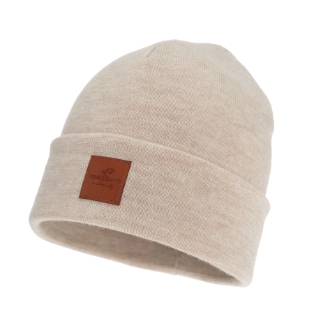Czapka zimowa damska, dwuwarstwowa, beżowa, 100% wełniana merino Fenora-3